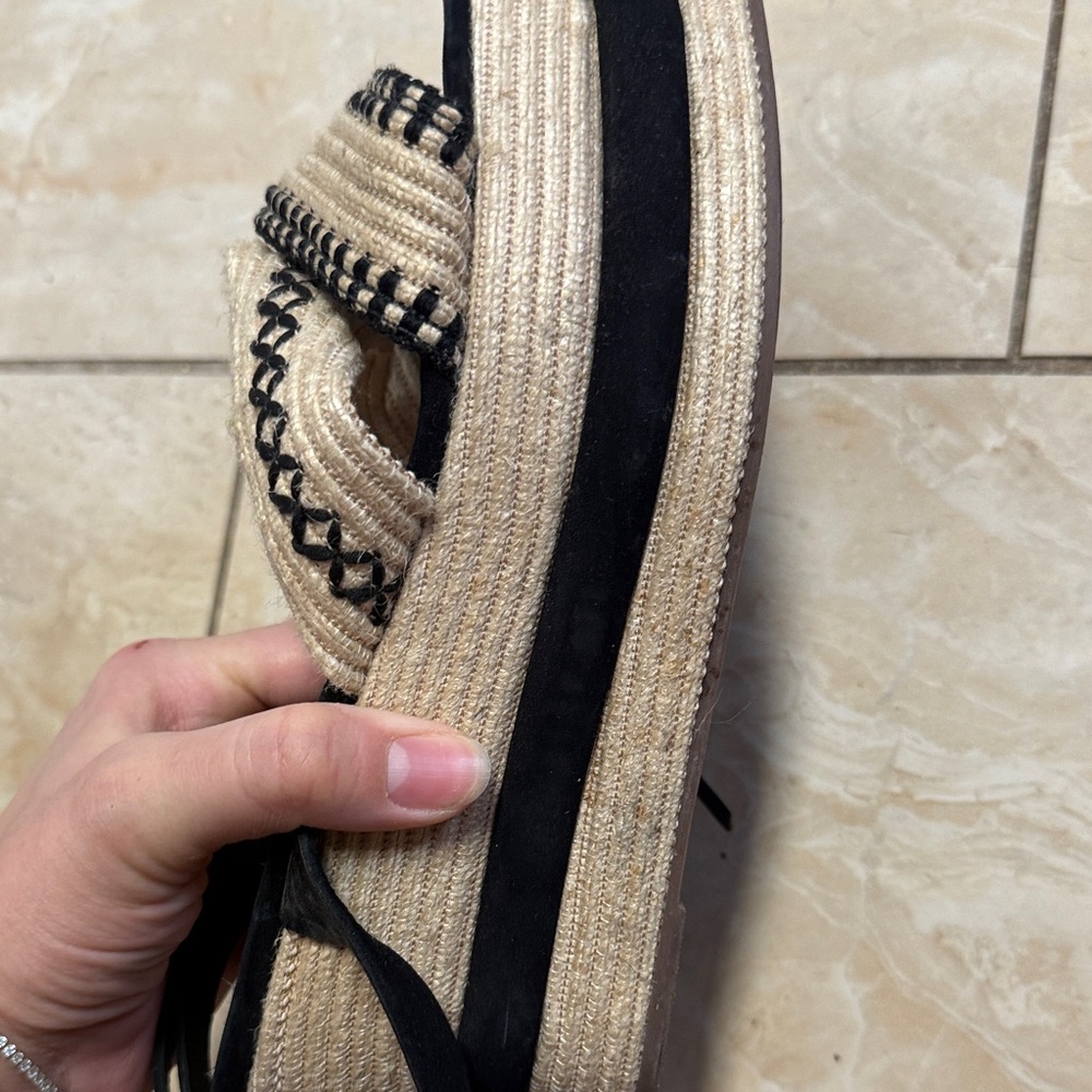 SCHUTZ Black and Tan Espadrille Sandals